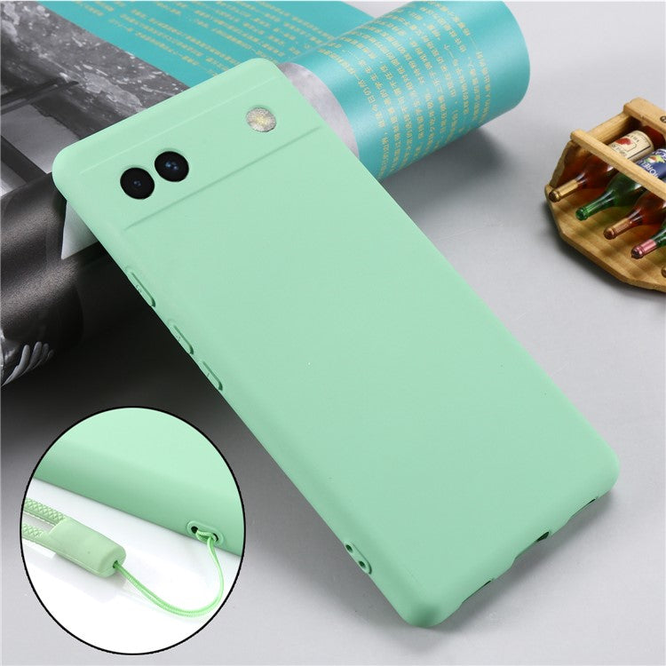 Soft Touch Liquid Silicone Microfiber Lining Anti-Shock Flexible Phone Case with Strap for Google Pixel 6a - Green