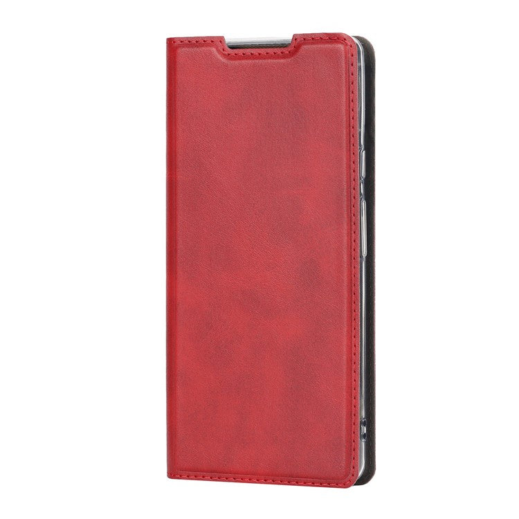 For Google Pixel 6 Pro Textured PU Leather Card Holder Case Stand Magnetic Auto-absorbed Protective Cover with Strap - Red