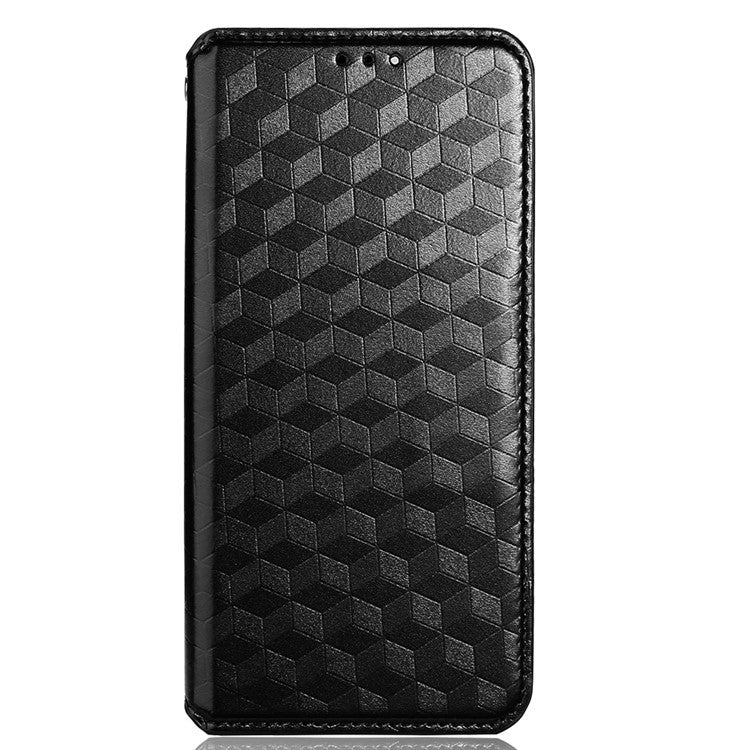 For Google Pixel 6a Imprinted Rhombus Leather Cover Wallet Stand Magnetic Auto Closing Phone Protector Case - Black