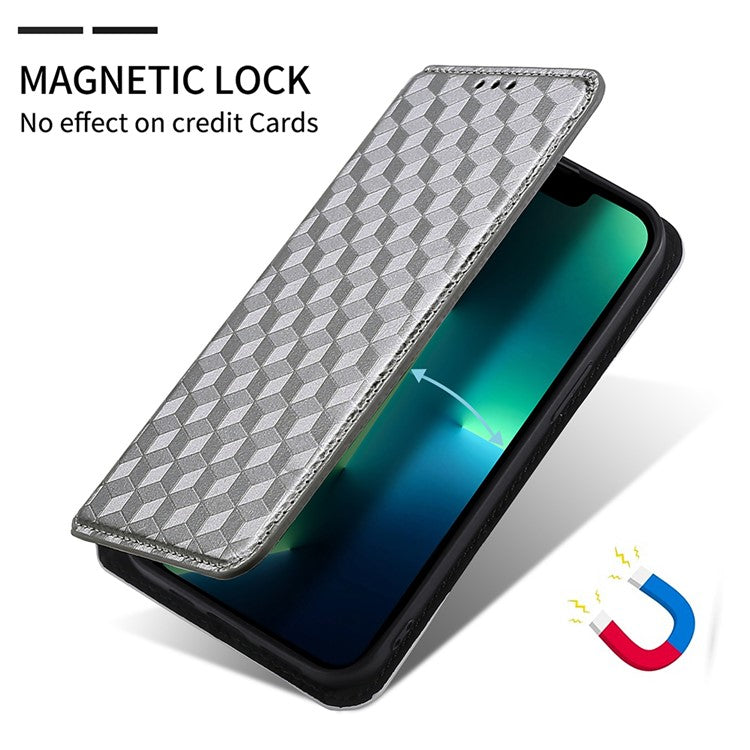 For Google Pixel 6a Imprinted Rhombus Leather Cover Wallet Stand Magnetic Auto Closing Phone Protector Case - Silver