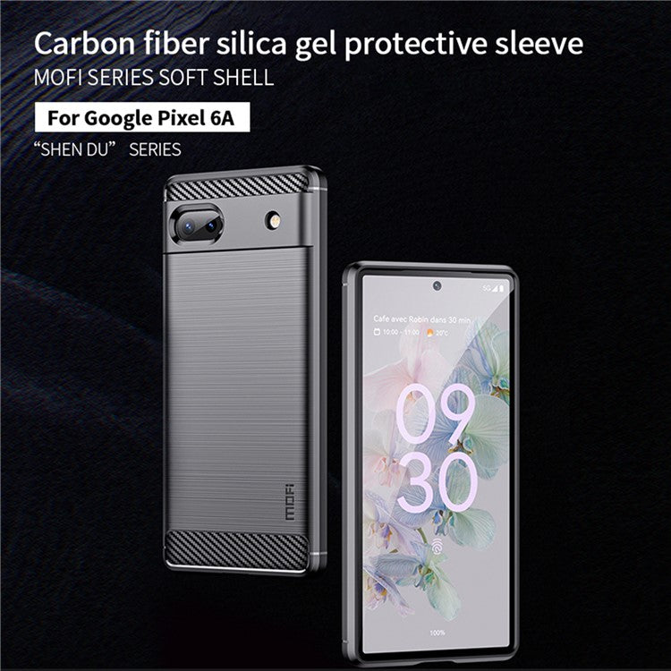 MOFI for Google Pixel 6a Scratch-resistant Stylish Phone Shell Carbon Fiber Texture Soft TPU Brushed Surface Cell Phone Case - Grey