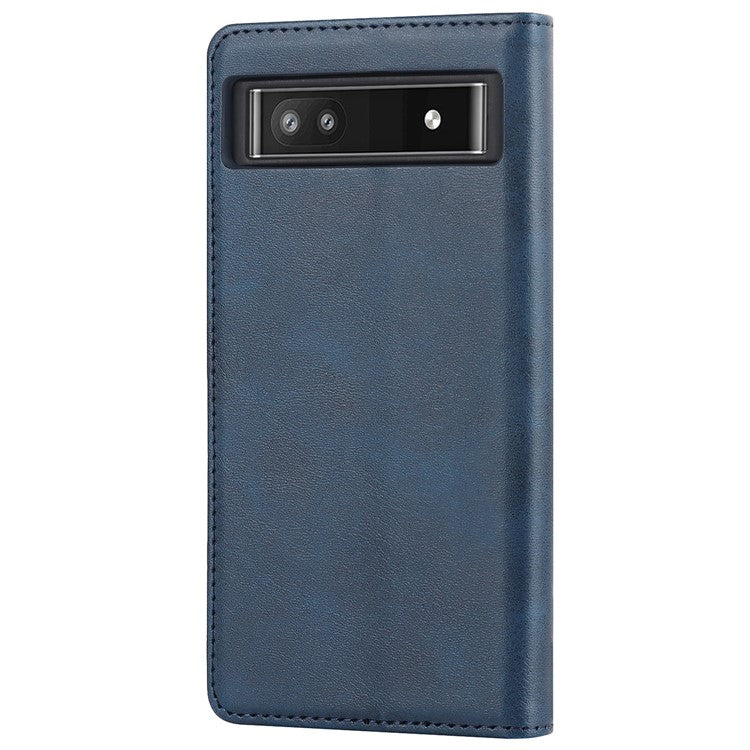 PU Leather + TPU Phone Case for Google Pixel 6a, Stand Wallet Shockproof Anti-fall Auto Closure Magnetic Cover - Dark Blue