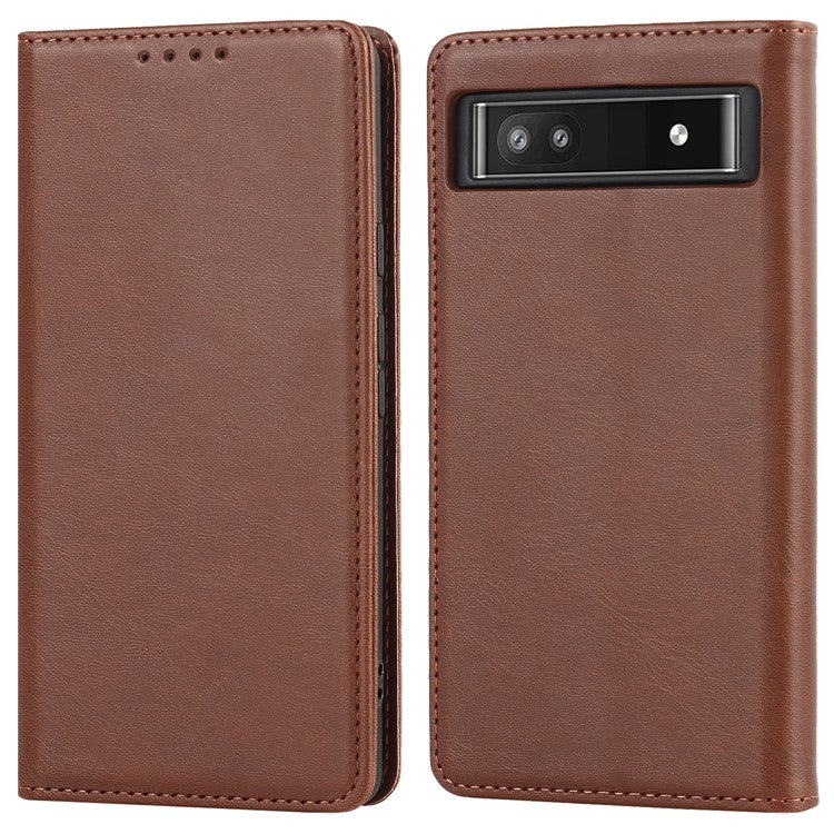 PU Leather + TPU Phone Case for Google Pixel 6a, Stand Wallet Shockproof Anti-fall Auto Closure Magnetic Cover - Dark Brown