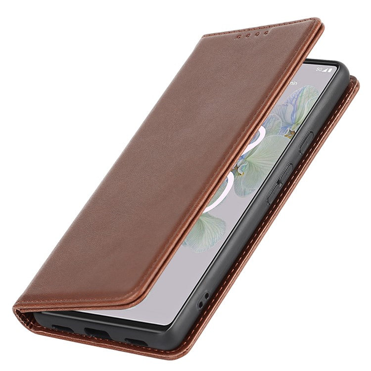 PU Leather + TPU Phone Case for Google Pixel 6a, Stand Wallet Shockproof Anti-fall Auto Closure Magnetic Cover - Dark Brown