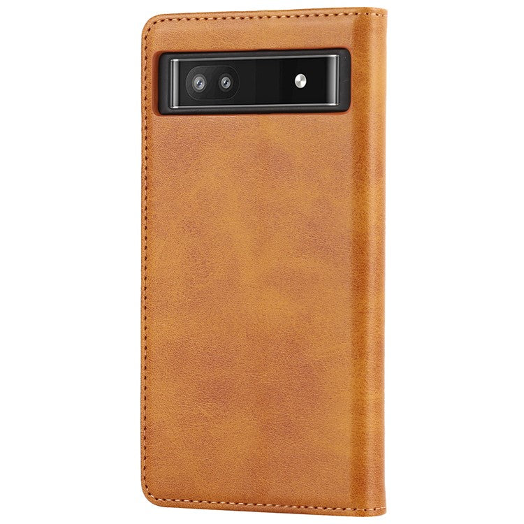 PU Leather + TPU Phone Case for Google Pixel 6a, Stand Wallet Shockproof Anti-fall Auto Closure Magnetic Cover - Light Brown