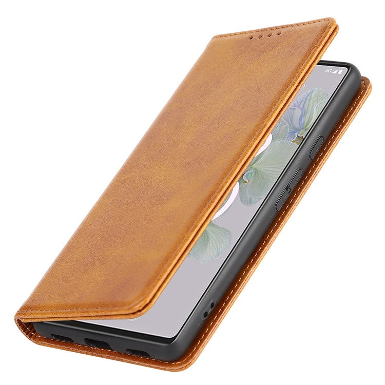 PU Leather + TPU Phone Case for Google Pixel 6a, Stand Wallet Shockproof Anti-fall Auto Closure Magnetic Cover - Light Brown