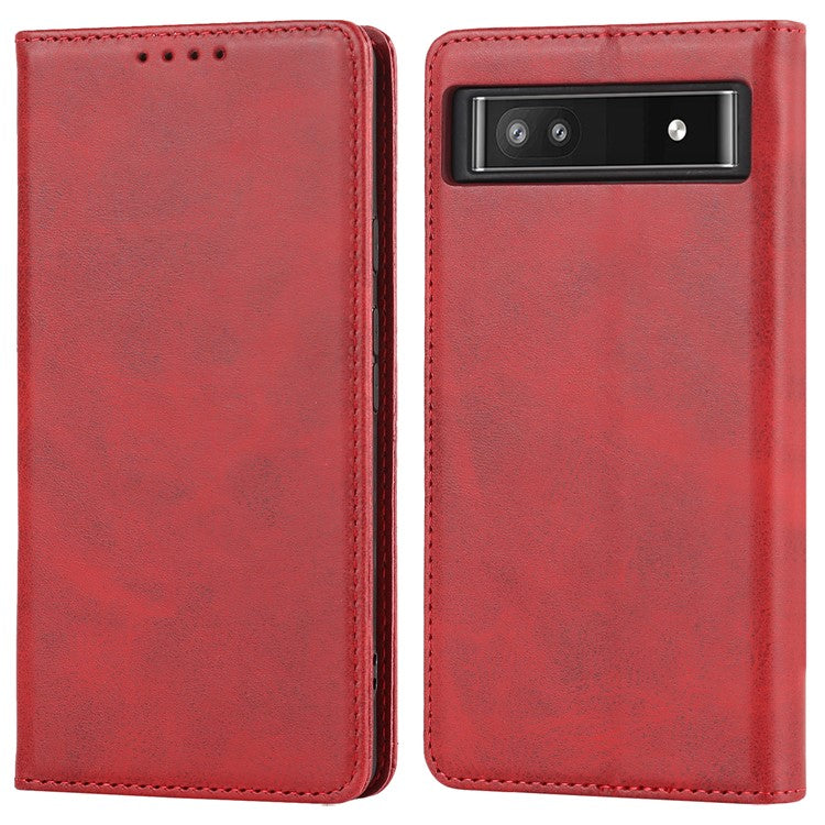 PU Leather + TPU Phone Case for Google Pixel 6a, Stand Wallet Shockproof Anti-fall Auto Closure Magnetic Cover - Red