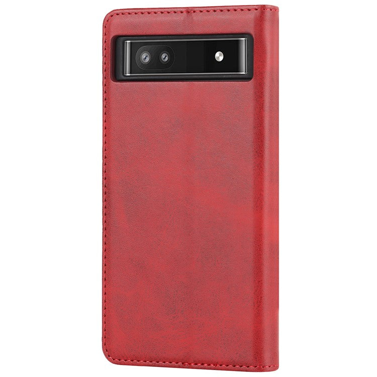 PU Leather + TPU Phone Case for Google Pixel 6a, Stand Wallet Shockproof Anti-fall Auto Closure Magnetic Cover - Red