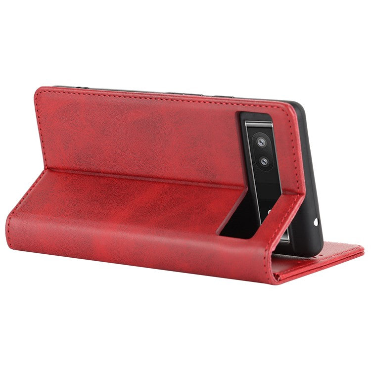 PU Leather + TPU Phone Case for Google Pixel 6a, Stand Wallet Shockproof Anti-fall Auto Closure Magnetic Cover - Red