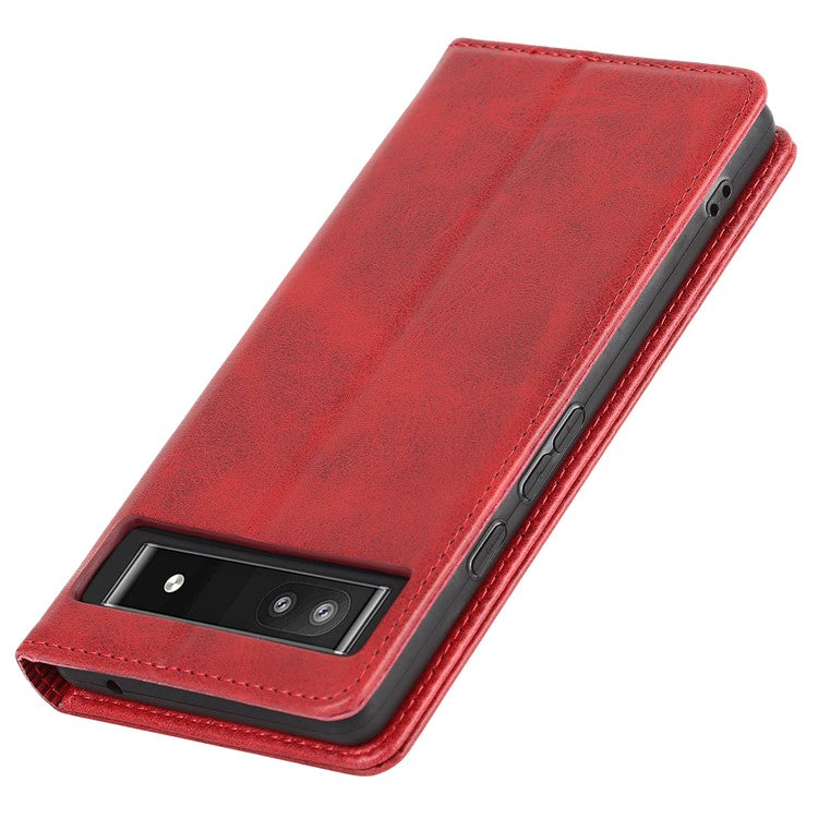 PU Leather + TPU Phone Case for Google Pixel 6a, Stand Wallet Shockproof Anti-fall Auto Closure Magnetic Cover - Red