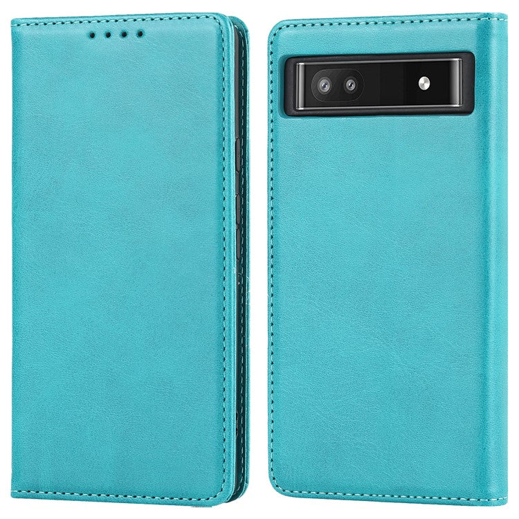 PU Leather + TPU Phone Case for Google Pixel 6a, Stand Wallet Shockproof Anti-fall Auto Closure Magnetic Cover - Sky Blue