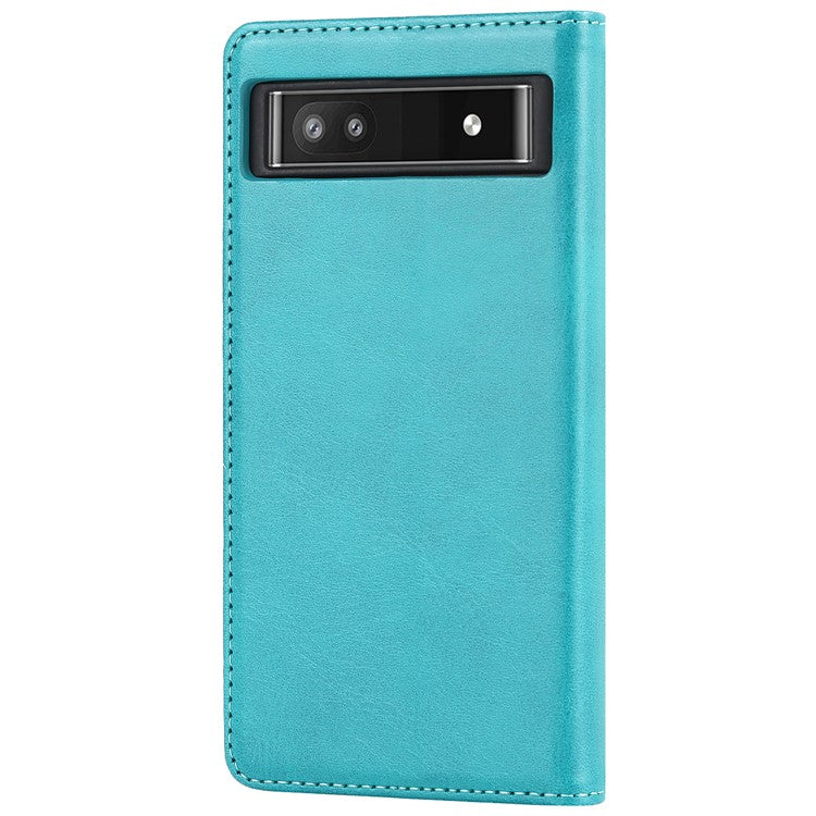 PU Leather + TPU Phone Case for Google Pixel 6a, Stand Wallet Shockproof Anti-fall Auto Closure Magnetic Cover - Sky Blue