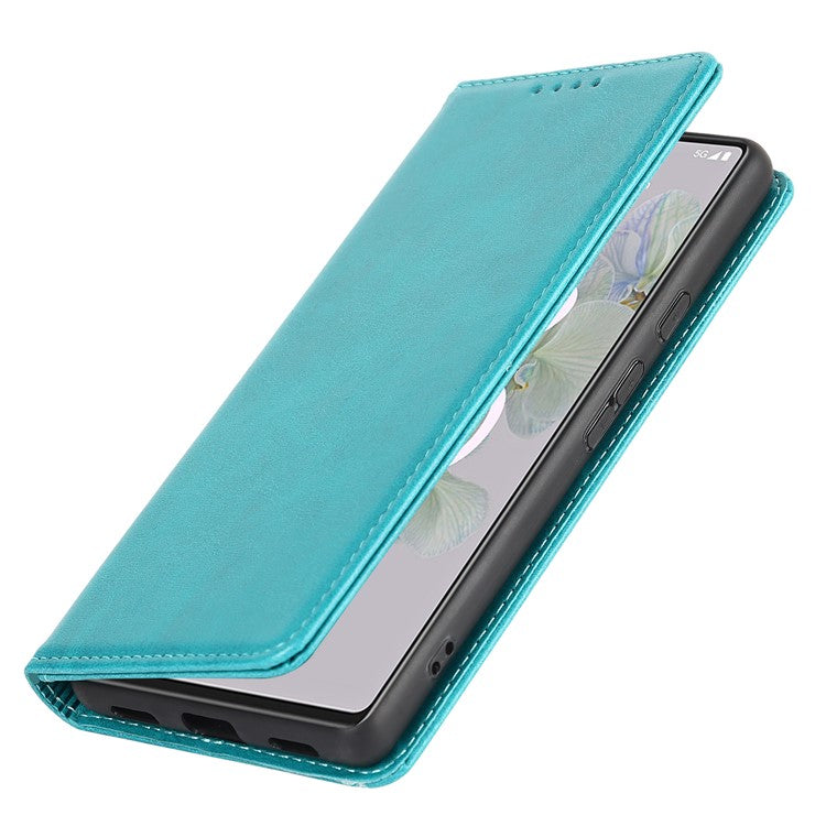 PU Leather + TPU Phone Case for Google Pixel 6a, Stand Wallet Shockproof Anti-fall Auto Closure Magnetic Cover - Sky Blue