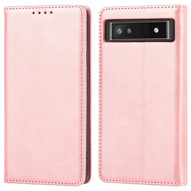 PU Leather + TPU Phone Case for Google Pixel 6a, Stand Wallet Shockproof Anti-fall Auto Closure Magnetic Cover - Rose Gold