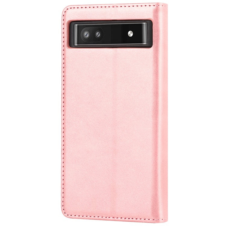 PU Leather + TPU Phone Case for Google Pixel 6a, Stand Wallet Shockproof Anti-fall Auto Closure Magnetic Cover - Rose Gold