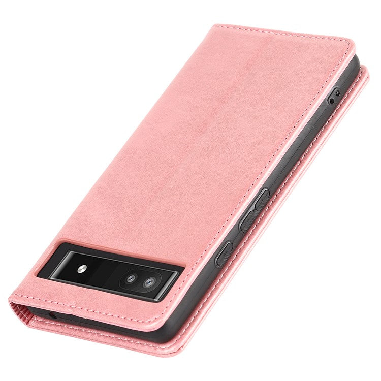 PU Leather + TPU Phone Case for Google Pixel 6a, Stand Wallet Shockproof Anti-fall Auto Closure Magnetic Cover - Rose Gold