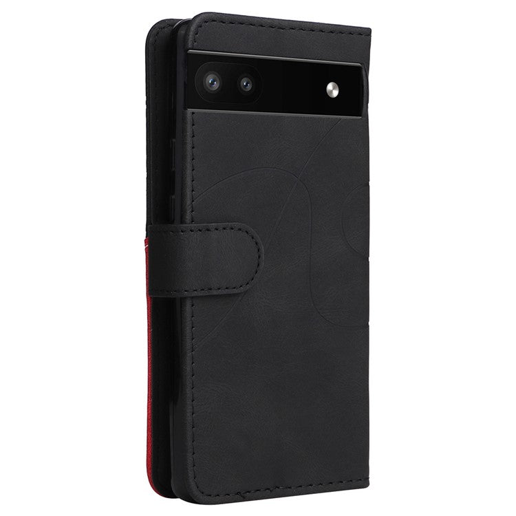 For Google Pixel 6a 5G KT Leather Series-1 Dual-color Splicing Phone Leather Case Stand Wallet Cover with Wrist Strap - Black