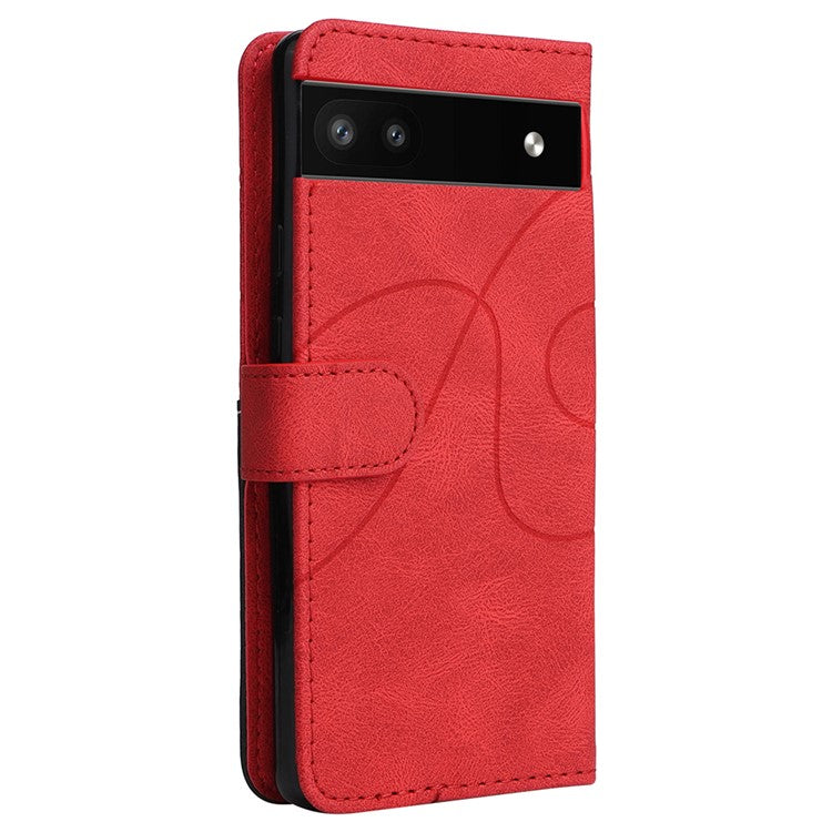 For Google Pixel 6a 5G KT Leather Series-1 Dual-color Splicing Phone Leather Case Stand Wallet Cover with Wrist Strap - Red