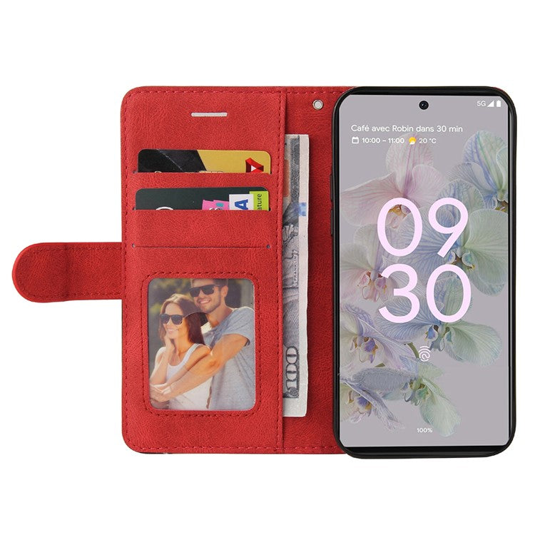 For Google Pixel 6a 5G KT Leather Series-1 Dual-color Splicing Phone Leather Case Stand Wallet Cover with Wrist Strap - Red