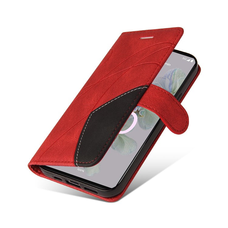 For Google Pixel 6a 5G KT Leather Series-1 Dual-color Splicing Phone Leather Case Stand Wallet Cover with Wrist Strap - Red