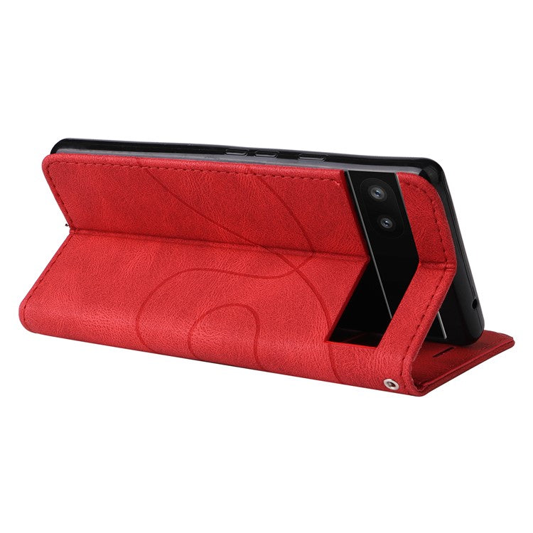 For Google Pixel 6a 5G KT Leather Series-1 Dual-color Splicing Phone Leather Case Stand Wallet Cover with Wrist Strap - Red