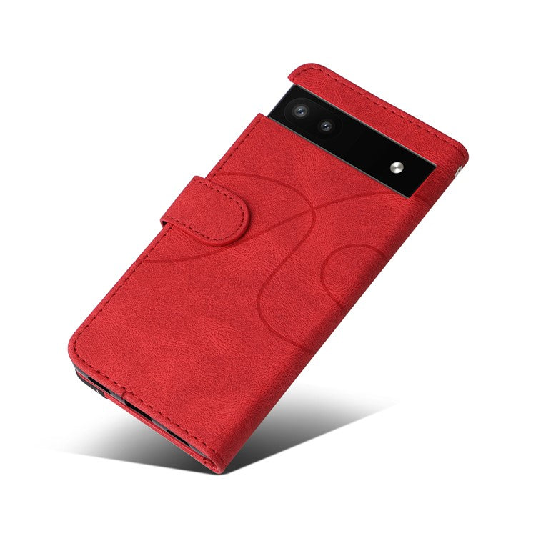 For Google Pixel 6a 5G KT Leather Series-1 Dual-color Splicing Phone Leather Case Stand Wallet Cover with Wrist Strap - Red