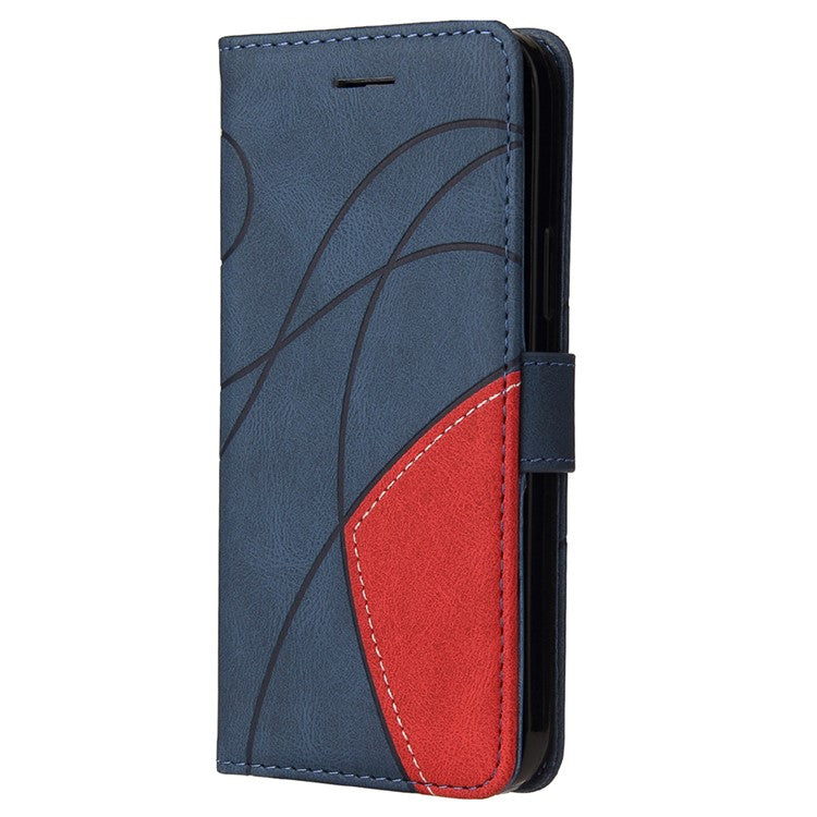 For Google Pixel 6a 5G KT Leather Series-1 Dual-color Splicing Phone Leather Case Stand Wallet Cover with Wrist Strap - Blue