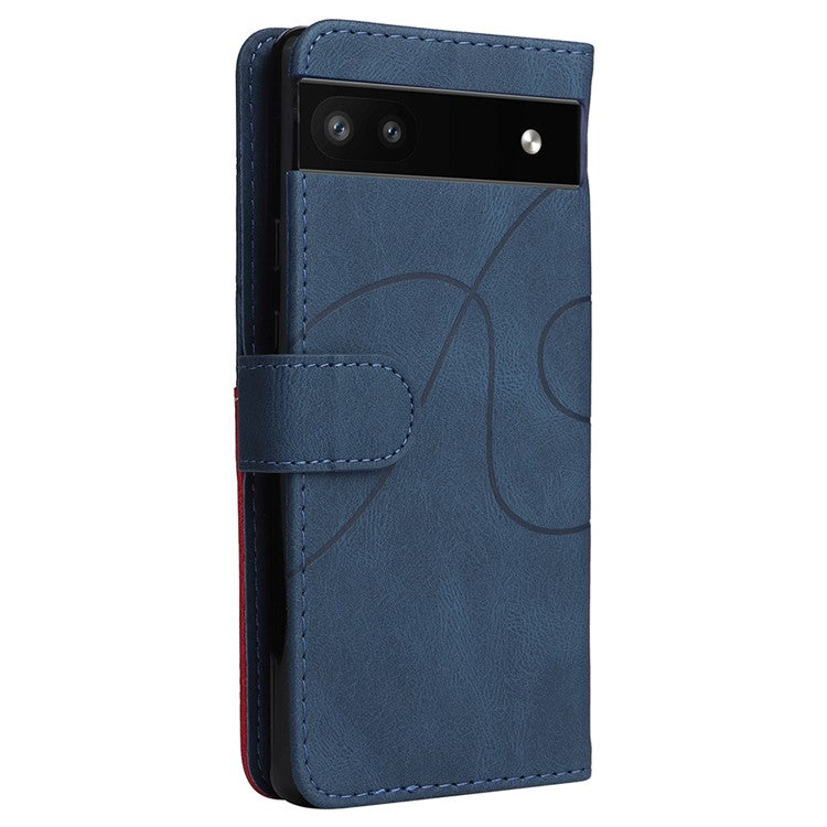 For Google Pixel 6a 5G KT Leather Series-1 Dual-color Splicing Phone Leather Case Stand Wallet Cover with Wrist Strap - Blue