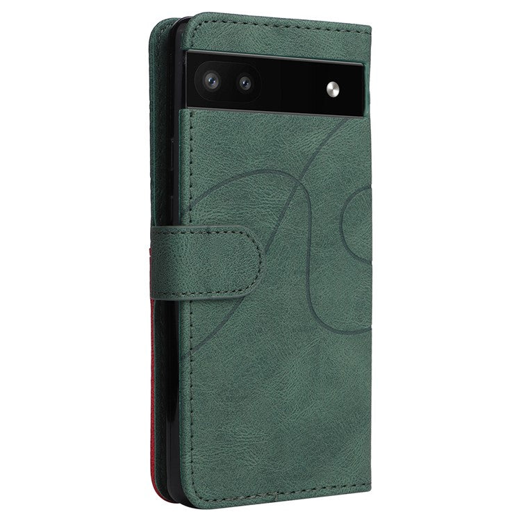 For Google Pixel 6a 5G KT Leather Series-1 Dual-color Splicing Phone Leather Case Stand Wallet Cover with Wrist Strap - Green