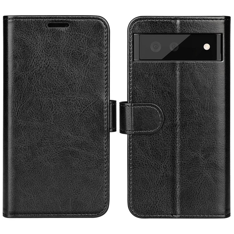 For Google Pixel 7 Pro 5G Crazy Horse Texture Phone Case PU Leather All-round Protection Stand Wallet Cover - Black