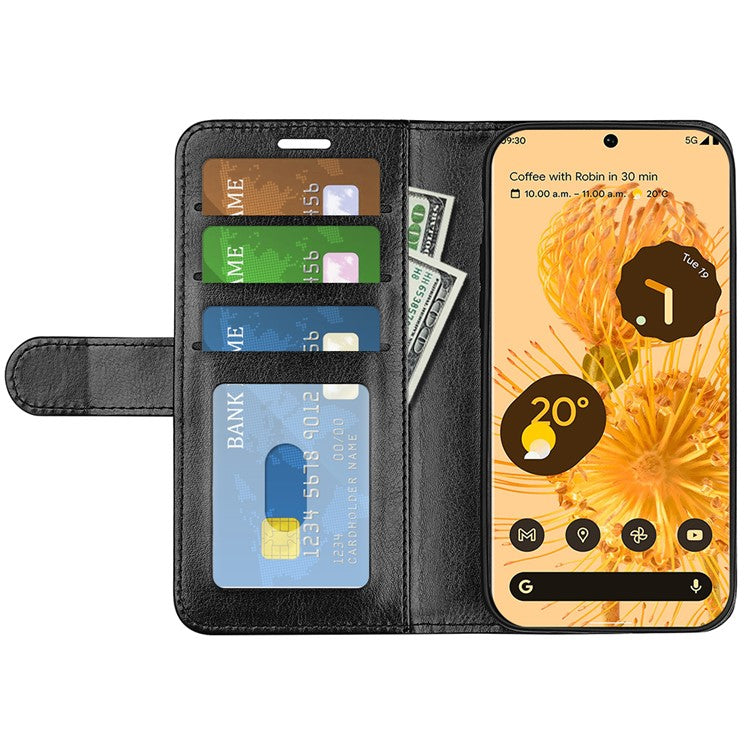 For Google Pixel 7 Pro 5G Crazy Horse Texture Phone Case PU Leather All-round Protection Stand Wallet Cover - Black