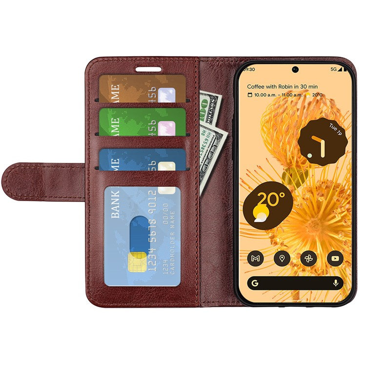 For Google Pixel 7 Pro 5G Crazy Horse Texture Phone Case PU Leather All-round Protection Stand Wallet Cover - Brown