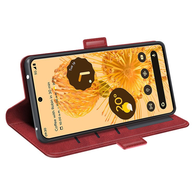 For Google Pixel 7 Pro 5G Magnetic Anti-fall Textured PU Leather Phone Case Adjustable Stand Wallet Cell Phone Cover - Red