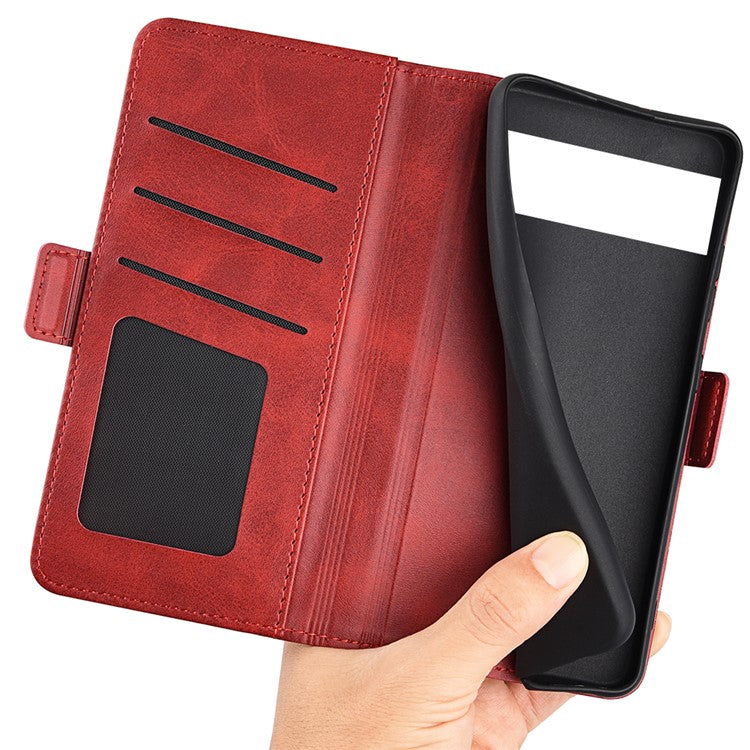 For Google Pixel 7 Pro 5G Magnetic Anti-fall Textured PU Leather Phone Case Adjustable Stand Wallet Cell Phone Cover - Red