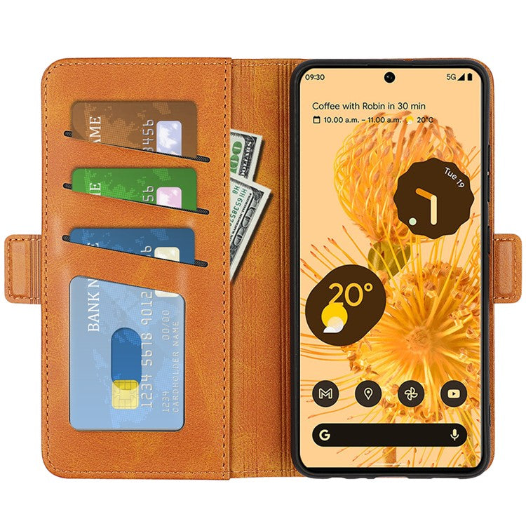 For Google Pixel 7 Pro 5G Magnetic Anti-fall Textured PU Leather Phone Case Adjustable Stand Wallet Cell Phone Cover - Yellow