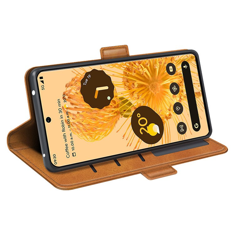 For Google Pixel 7 Pro 5G Magnetic Anti-fall Textured PU Leather Phone Case Adjustable Stand Wallet Cell Phone Cover - Yellow