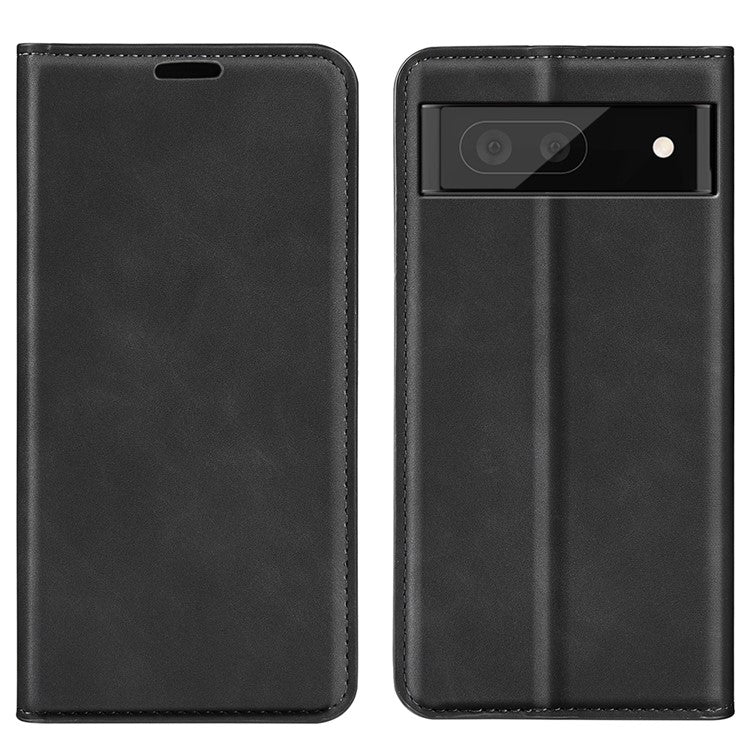 Skin-touch Feeling Leather Cover for Google Pixel 7 Pro 5G Stand Drop-proof Magnetic Auto Closing Wallet Phone Case - Black