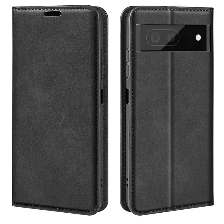 Skin-touch Feeling Leather Cover for Google Pixel 7 Pro 5G Stand Drop-proof Magnetic Auto Closing Wallet Phone Case - Black