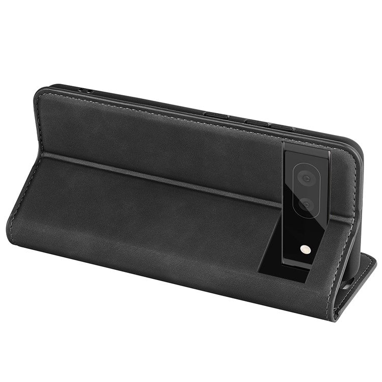 Skin-touch Feeling Leather Cover for Google Pixel 7 Pro 5G Stand Drop-proof Magnetic Auto Closing Wallet Phone Case - Black