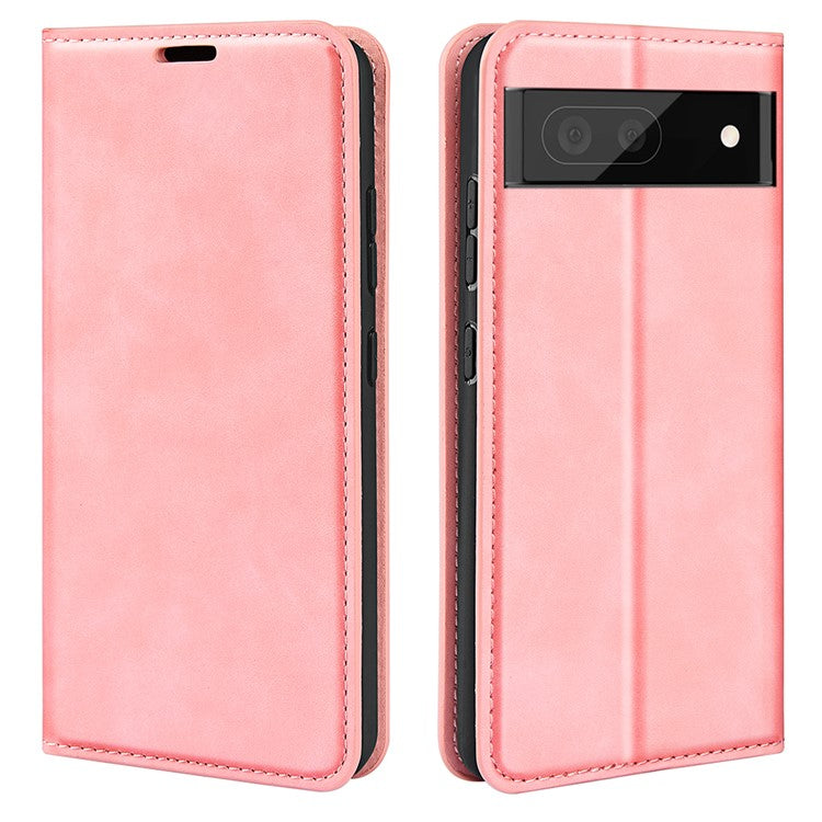 Skin-touch Feeling Leather Cover for Google Pixel 7 Pro 5G Stand Drop-proof Magnetic Auto Closing Wallet Phone Case - Pink