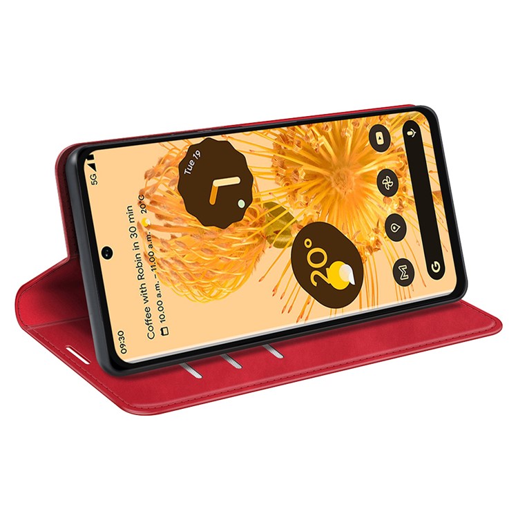 Skin-touch Feeling Leather Cover for Google Pixel 7 Pro 5G Stand Drop-proof Magnetic Auto Closing Wallet Phone Case - Red