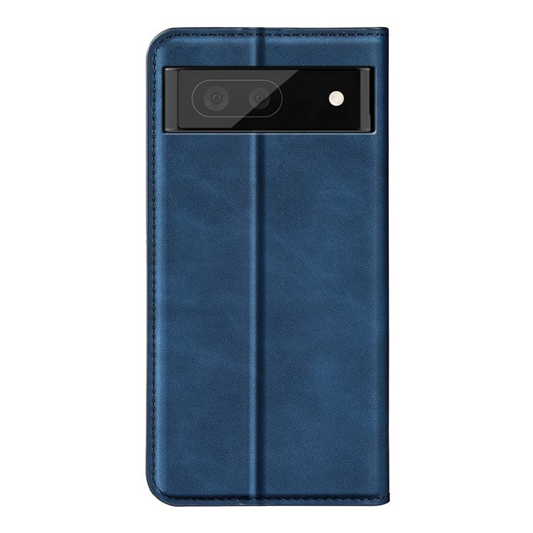 Skin-touch Feeling Leather Cover for Google Pixel 7 Pro 5G Stand Drop-proof Magnetic Auto Closing Wallet Phone Case - Blue