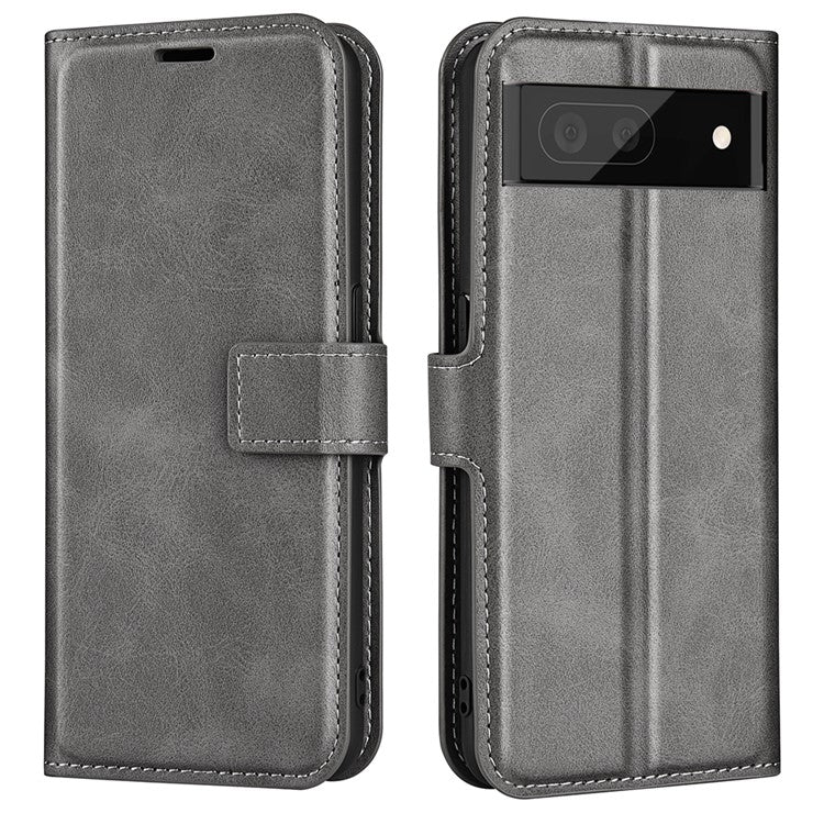 For Google Pixel 7 Pro 5G Drop-proof Textured PU Leather Wallet Phone Case Full Protection Stand Cover - Grey