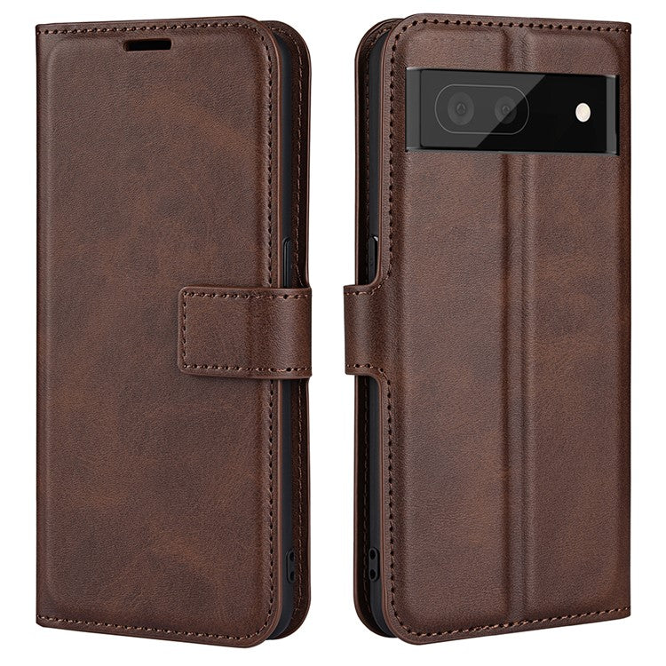 For Google Pixel 7 Pro 5G Drop-proof Textured PU Leather Wallet Phone Case Full Protection Stand Cover - Brown