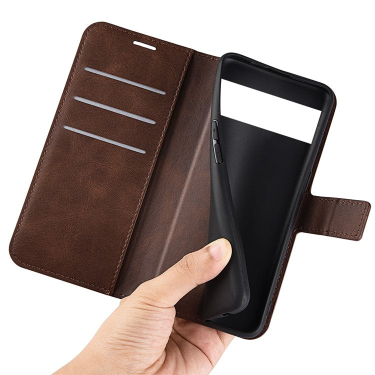 For Google Pixel 7 Pro 5G Drop-proof Textured PU Leather Wallet Phone Case Full Protection Stand Cover - Brown