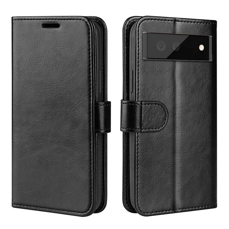 For Google Pixel 7 5G Wallet PU Leather Phone Case Crazy Horse Texture Stand Cover - Black