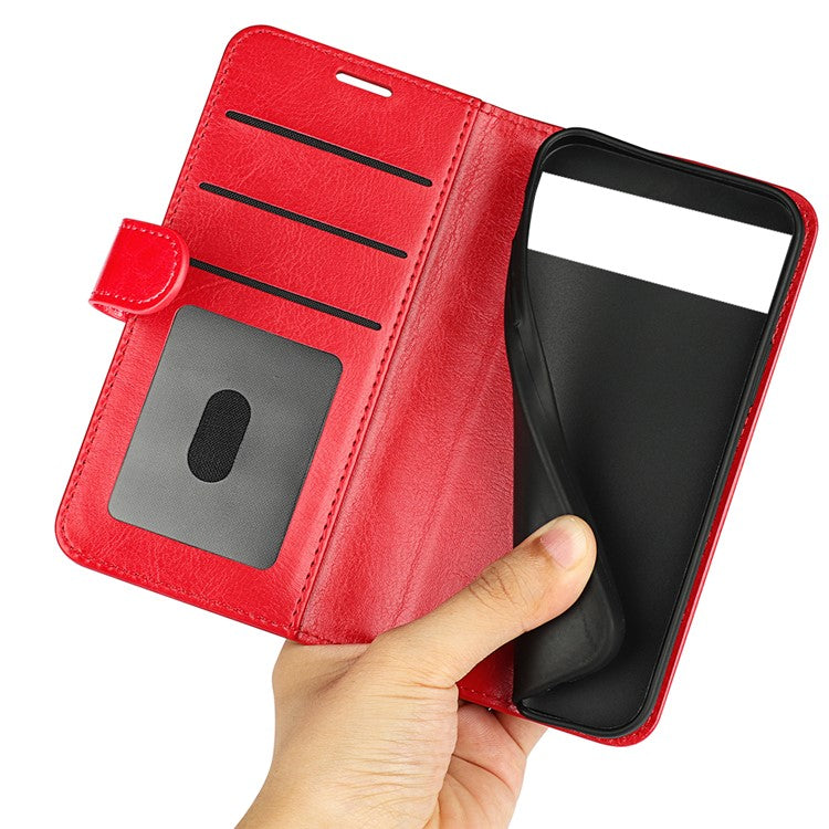 For Google Pixel 7 5G Wallet PU Leather Phone Case Crazy Horse Texture Stand Cover - Red