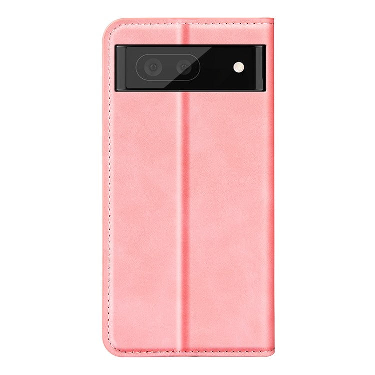 Stand Skin-touch Feeling Leather Cover for Google Pixel 7 5G, Scratch-resistant Magnetic Auto Closing Wallet Cell Phone Case - Pink