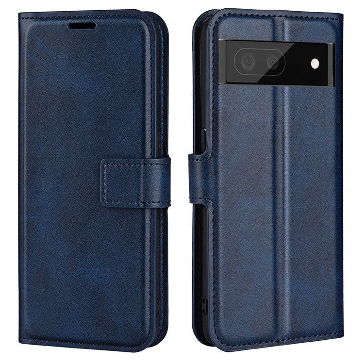 For Google Pixel 7 5G Anti-scratch Textured PU Leather Phone Case Well-protected Stand Wallet Cover - Blue