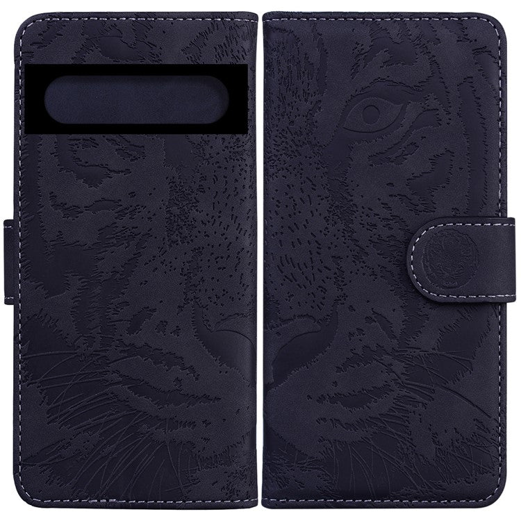 For Google Pixel 7 Pro 5G PU Leather Tiger Pattern Imprinted Wallet Phone Case with Foldable Stand - Black